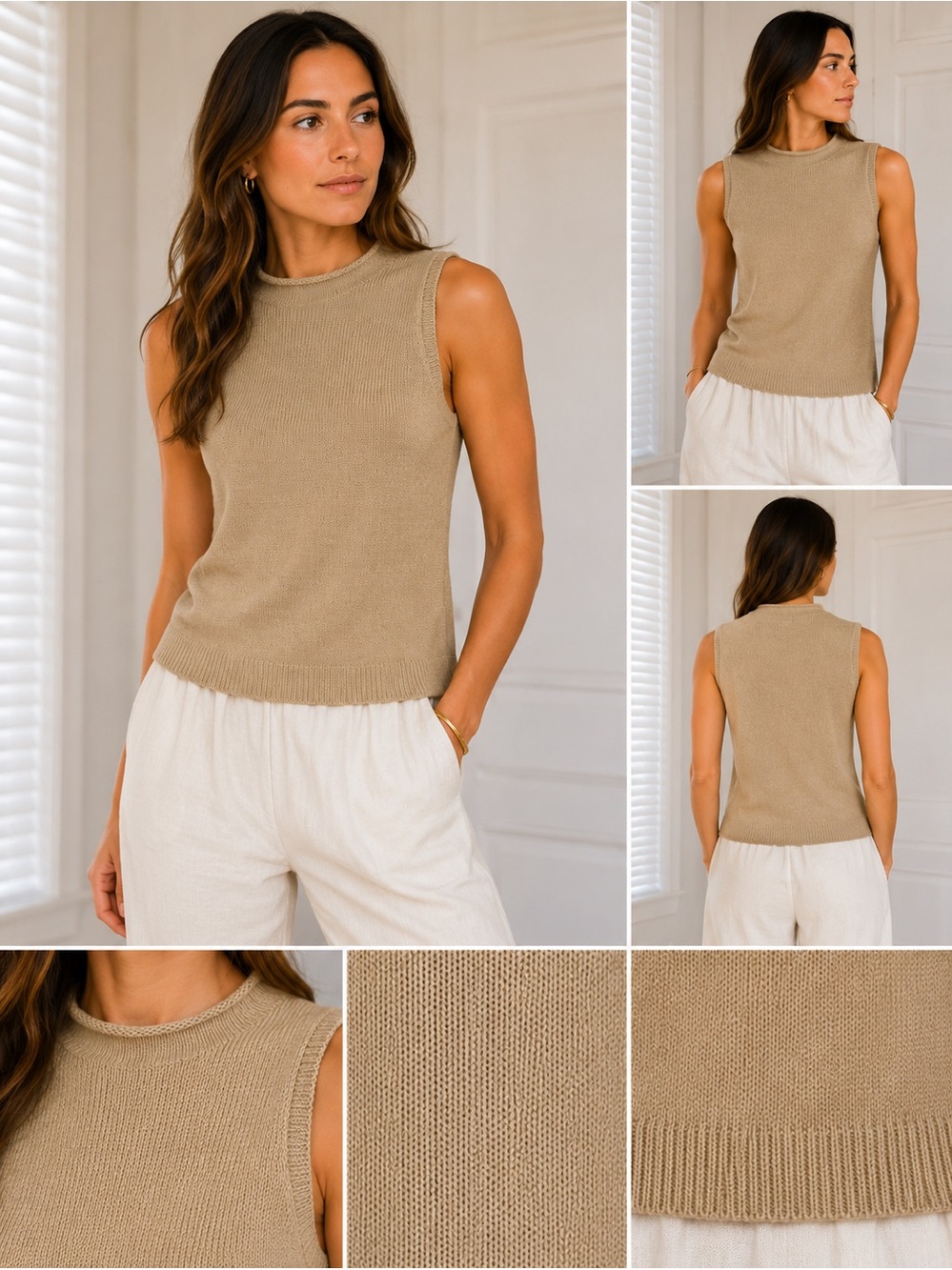 Marks & Spencer Sleeveless Knit Top Beige Gold Mock Neck Size M NWT Condition